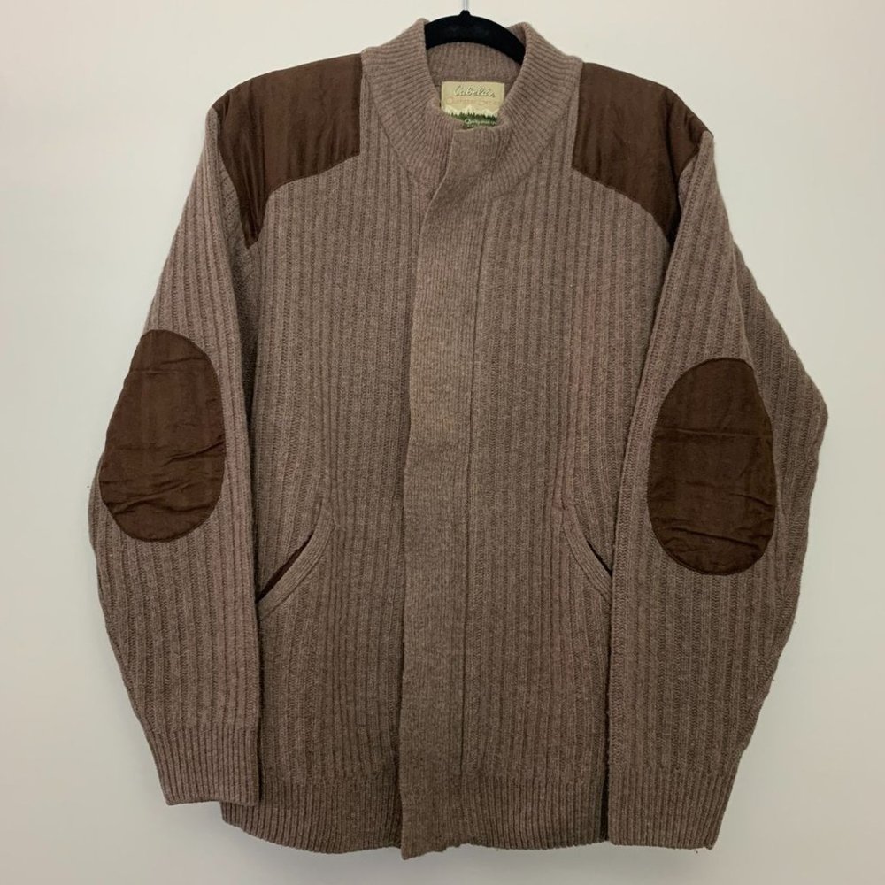 Cabela's 100% Lambswool Elbow Shoulder Patch Full Zip Cardigan